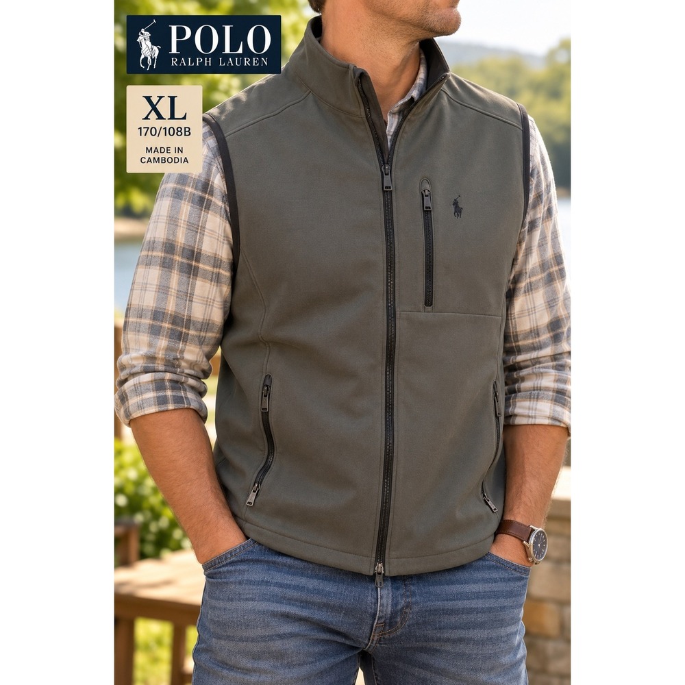 Polo Ralph Lauren Mens XL Softshell Fleece Lined Vest Gray Full Zip